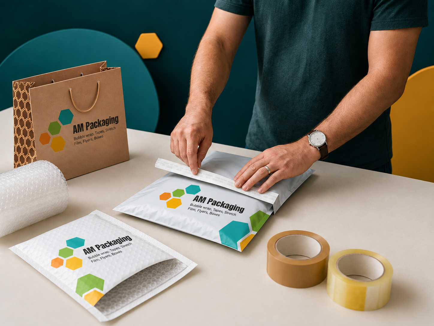 AM Packaging materials arranged for business use